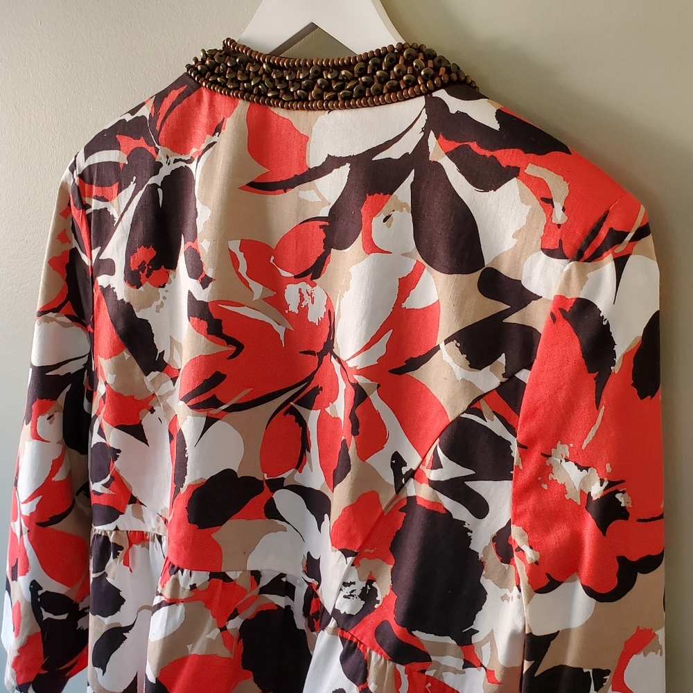 Lane Bryant 16 Bohemian Hawaiian Tropical Floral Resortwear Beaded Peplum Blazer - Picture 14 of 16